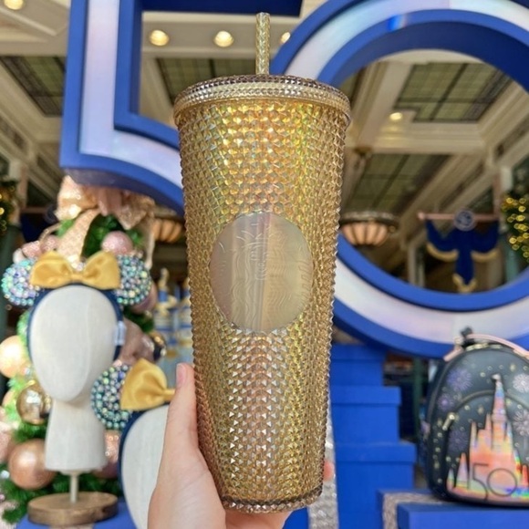 WALT Disney World 50th Anniversary Geometric Starbucks Tumbler with Straw – Gold - Picture 2 of 5